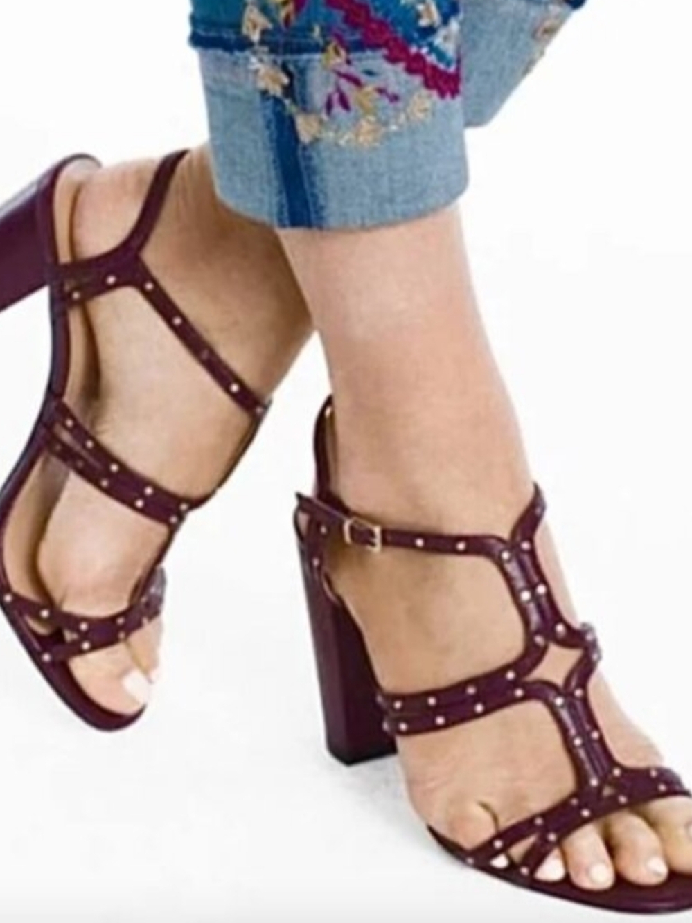 White House Black Market Women's Sz 8 Polly Plum Strappy Studded Heels Feminine